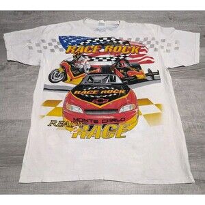 Vintage Men's Race Rock Orlando Shirt Sz XL All Over Print Single Stitch White